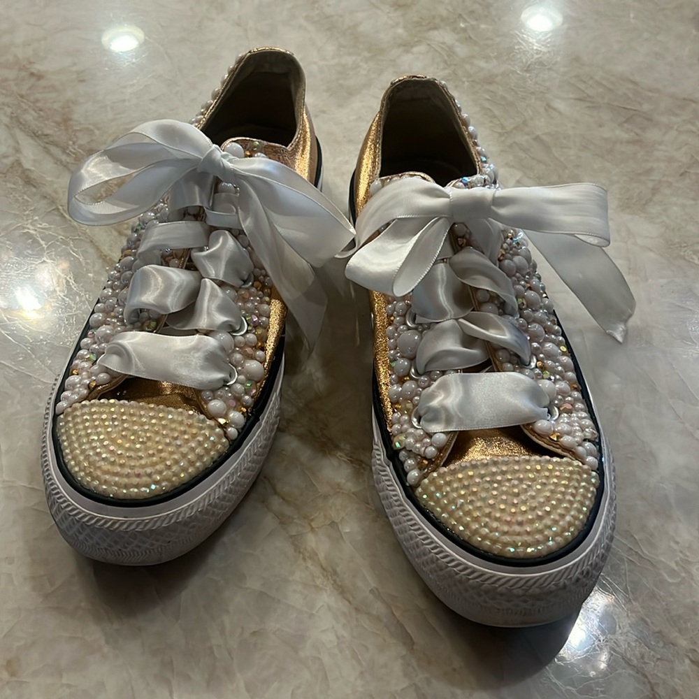 SALE! Converse Women's 6 Pearl Bling Shoes Pearl Gem Enhanced Warm Rose Gold